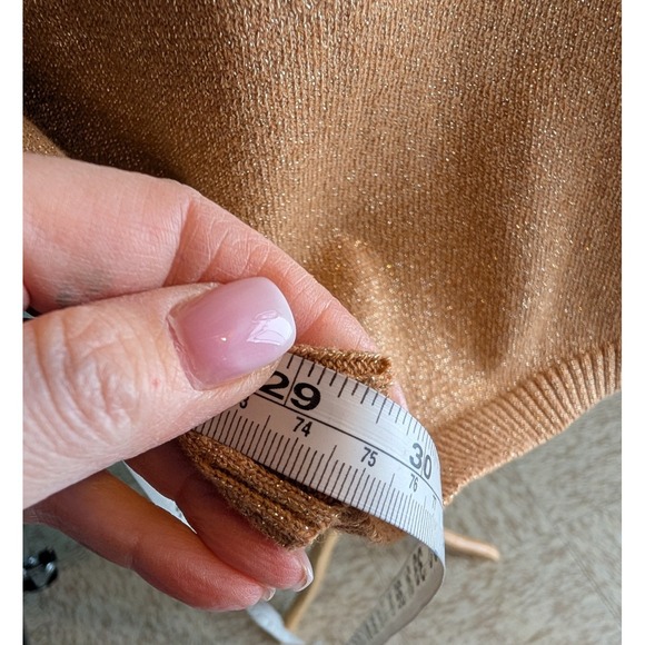 VTG Y2K Charlotte Russe Gold Metallic Babydoll Ribbed Balloon Sleeve Knit Top L - Picture 12 of 15